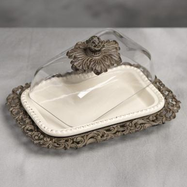 GG Collection - Butter Dish w/Glass Dome and Tray-Cream