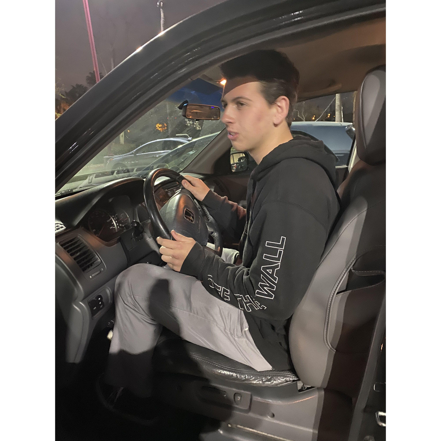 Our First Date! Matt is making fun of how close Lana has to sit to the wheel