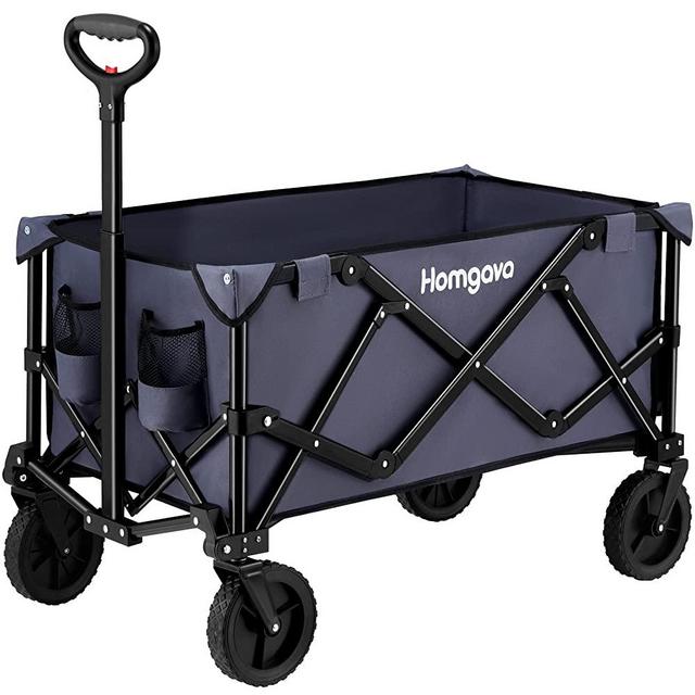 Homgava Collapsible Folding Wagon Cart,Outdoor Beach Wagon,Heavy Duty Garden Cart with All Terrain Wheels,Portable Large Capacity Utility Wagon for Camping Fishing Sports Shopping, Grey
