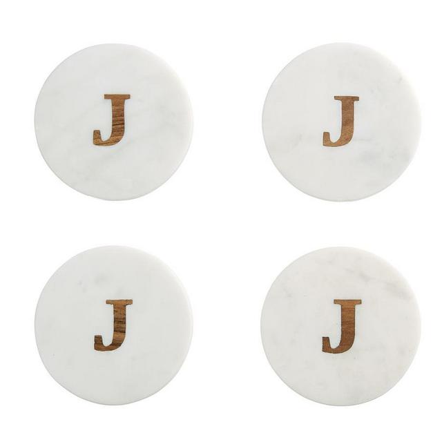 Alphabet Marble & Wood Coasters, Set of 4 - J