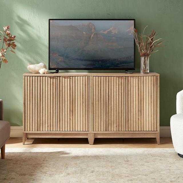 mopio Brooklyn Storage Cabinet, Modern Farmhouse Entryway Accent Cabinet, Buffet Sideboard, Credenza, Wood Modular Cabinet with Doors & Shelf, Fluted Panel, for Living Room (Oak, Set of 2)