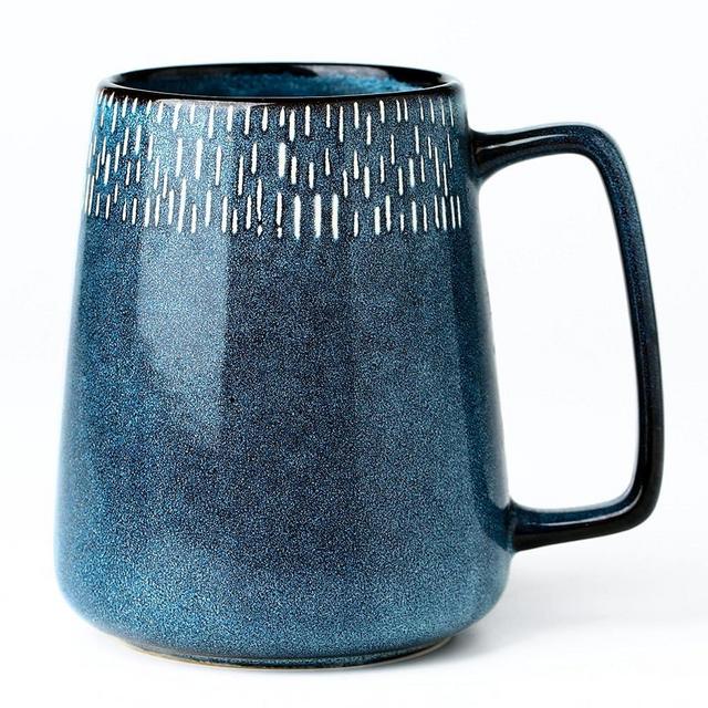 masoline 24 oz Large Ceramic Coffee mugs, Extra Large Tea and Coffee Cups, Large Handle Design, Big Coffee Mug for Office and Home, Microwave and Diahwasher Safe. (24 oz star blue)