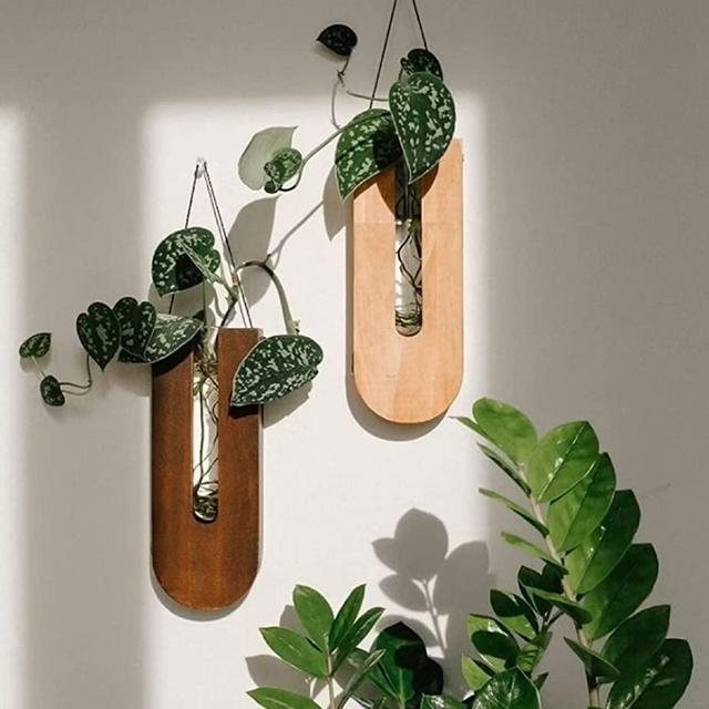 Indoor Wall Planter, Wooden Wall Vases for Flowers, Propagation Station, Wooden Hanging Planter, Wall Decor for Living Room, Set of 3