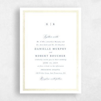 Dark Cobalt, White Wedding Invitation - Eudora Classic Foil