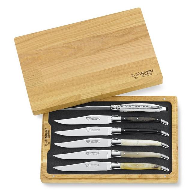 Laguiole en Aubrac Mixed Horn Steak Knife Set, Set of 6