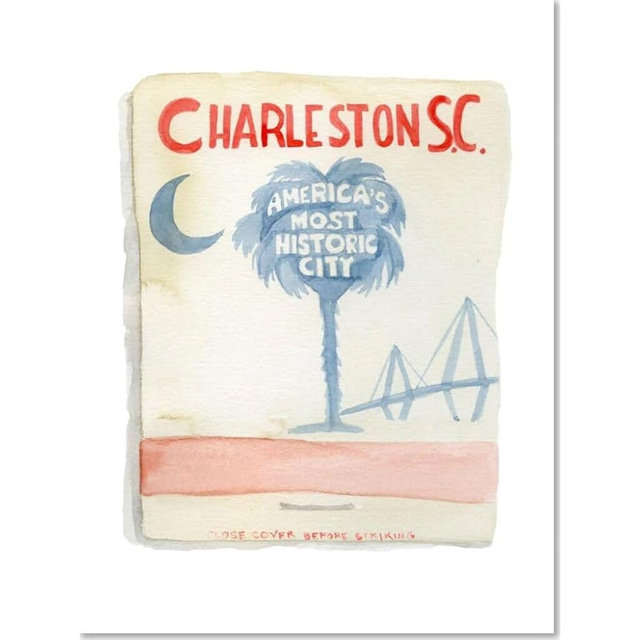 FURBISH Travel Wall Art Print - Charleston Matchbook - Aesthetic Wall Decor, Modern Wall Art, Preppy Room Decor for Living Room, Bedroom - South Carolina Poster (5X7, Unframed)