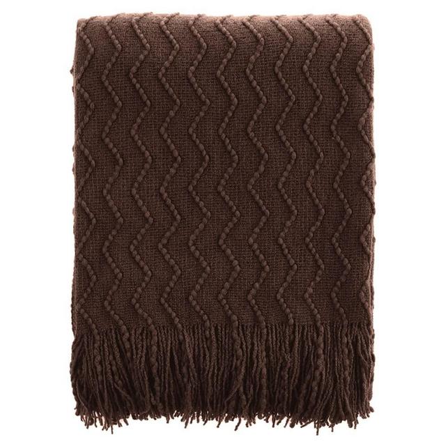BATTILO HOME Dark Brown Throw Blanket for Couch, Boho Throw Blanket for Home Decor, Decorative Chocolate Knit Throw Blanket for Chair Sofa, Bed, 50"x60"