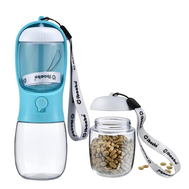 Cibaabo Dog Water Bottle, Portable Pet Dispenser with Detachable Food Container, Leak Proof Lock, Carbon Filter for Drinking, Feeding, Travel, Walking and Hiking