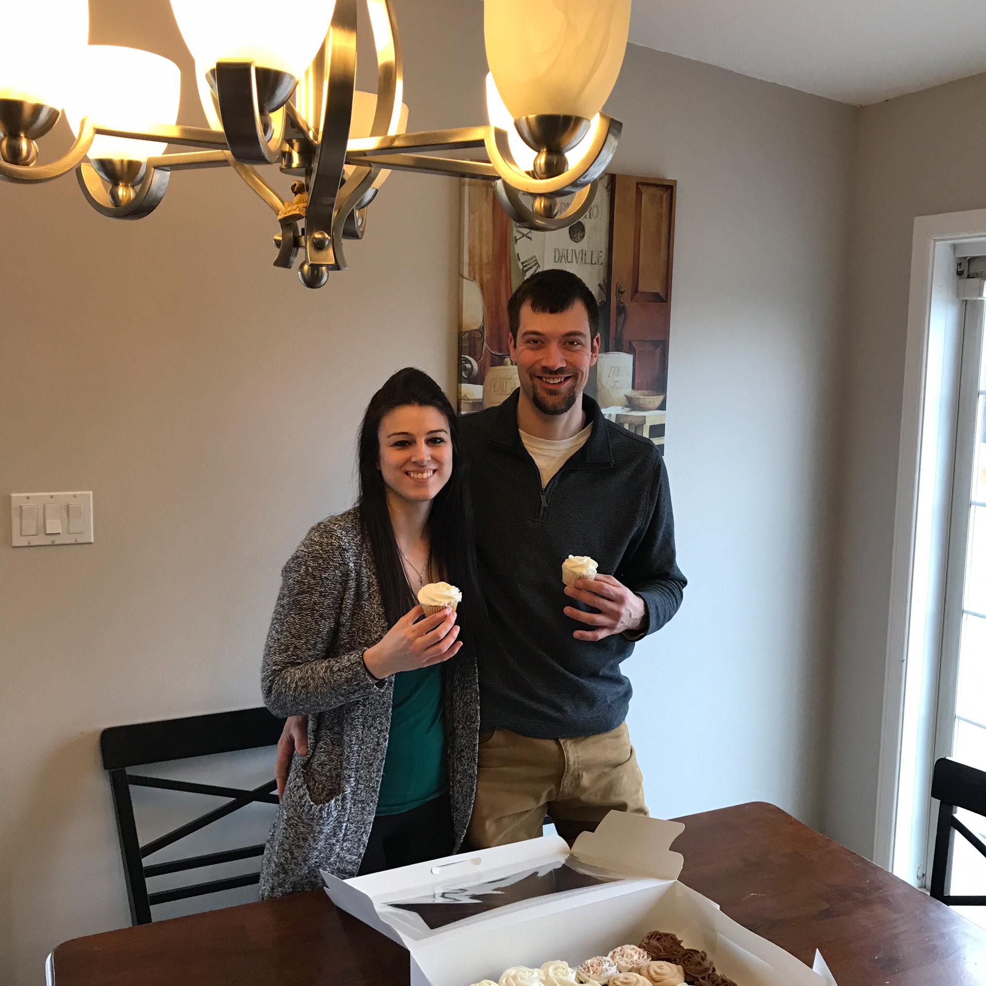 Us getting ready to start our cake tasting! Jack picked a lemon one and I picked a white blueberry filling one!