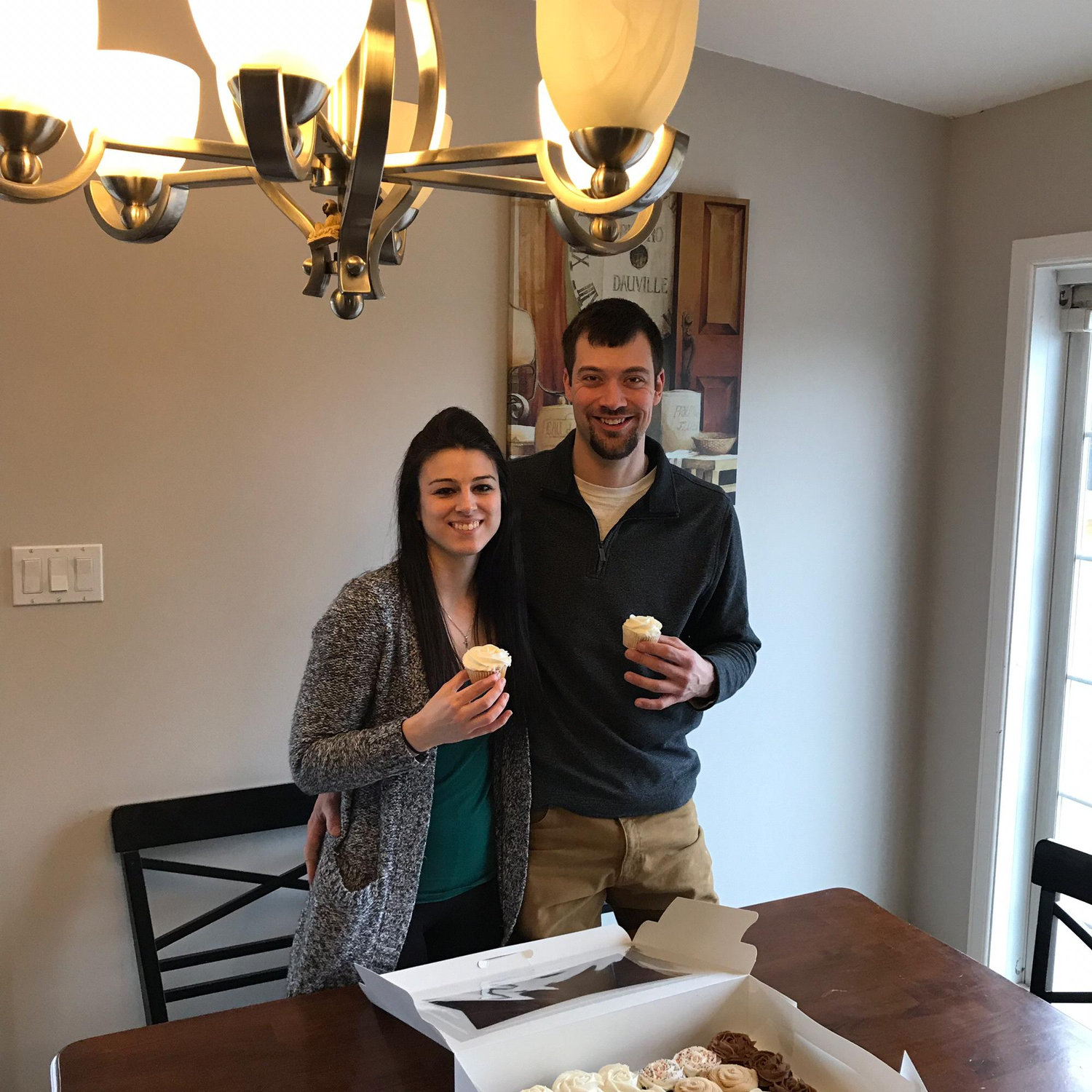 Us getting ready to start our cake tasting! Jack picked a lemon one and I picked a white blueberry filling one!