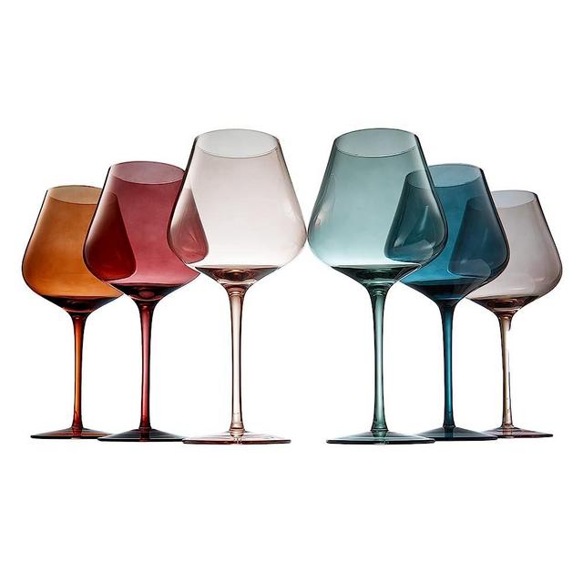 Colored Crystal Wine Glass Set of 6, Gift For Hosting, Her, Wife, Mom Friend - Large 20 oz Glasses, Unique Italian Style Tall Drinkware - Red & White, Dinner, Color Beautiful Glassware - (Pastel)