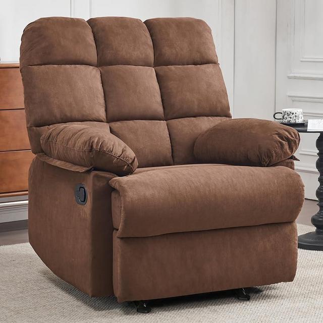 Ketaiyou Rocker Recliner Chair, Overstuffed Large Manual Rocking Recliner for Adults, Upholstered Comfy Soft Fabric Living Room Reclining Sofa Chair(Brown)