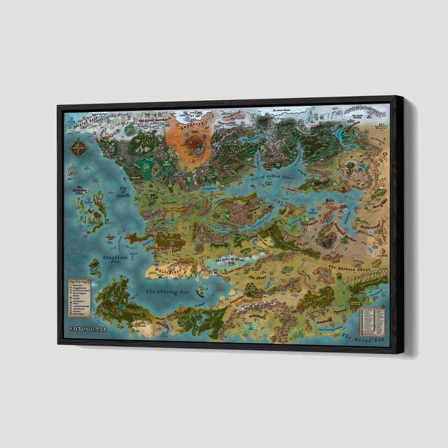 Dungeons & Dragons Poster Forgotten Realms Map Framed Canvas Print Gaming Room Wall Art Print Artwork Home Decor FF3, Christmas Gift