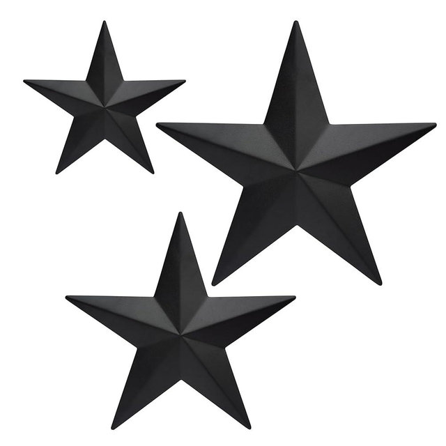 JoyEvy 6" 9”12"（3pieces Black Barn Star Wall Decor,Metal Stars Rustic Vintage Western Country Farmhouse Home Indoor or Outdoor Wall Decoration,Texas Stars for House Art Décor