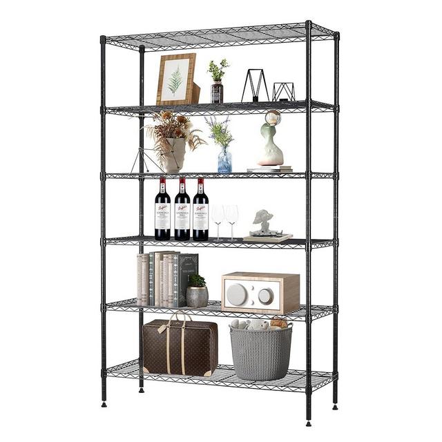 16''Lx42''Wx72''H 6 Shelf Wire Shelving Unit Heavy Duty Metal Storage Shelves NSF Wire Shelf Organizer Black Height Adjustable Utility Steel Commercial Grade Layer Shelf Rack 1500 LBS Capacity