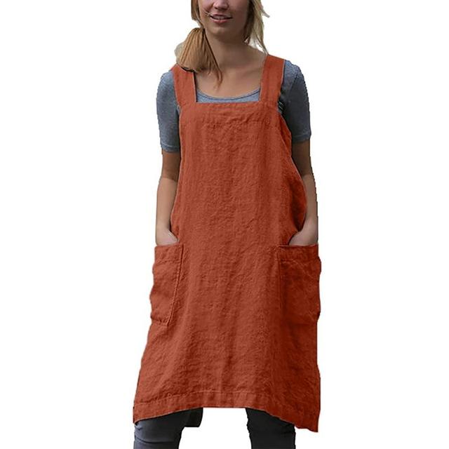 Cotton Linen Apron for women Cross Back Apron Pinafore Dress for Baking Cooking Gardening Work