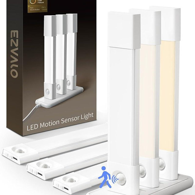 EZVALO 6 Pack Led Under Cabinet Lighting Wireless with Charging Station, 7’’Rechargeable Motion Sensor Light Indoor, 3 Color Dimmable Motion Activated Cabinet Lights for Kitchen Bookshelf, Stair