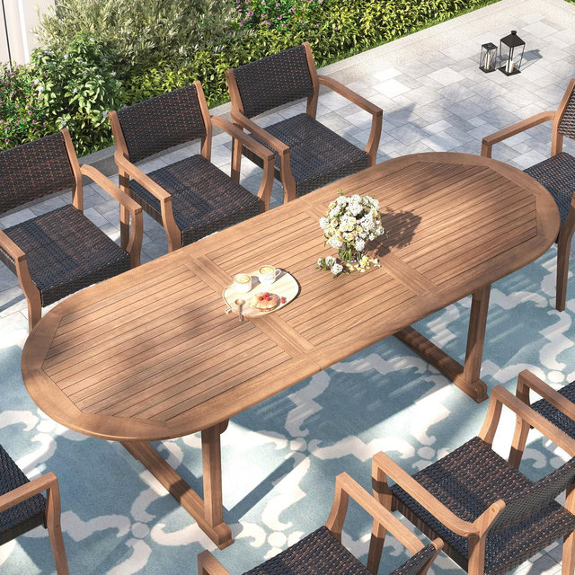 Captiva Designs 1pc Outdoor Patio Acacia Wood U-shaped Leg Expandable Dining Table