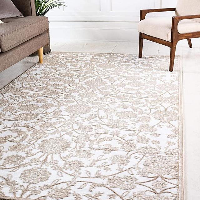 Unique Loom Rushmore Collection Classic Traditional Tone Textured Intricate Design Area Rug, 7 ft x 10 ft, Tan/White