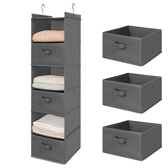 6 Tier Shelf Hanging Closet Organizer, Closet Hanging Shelf with 2 Sturdy Hooks for Storage, Foldable (Grey-D3)