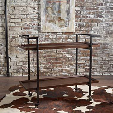 Christopher Knight Home Gerard Industrial Dark Walnut Finished Wooden Bar Cart