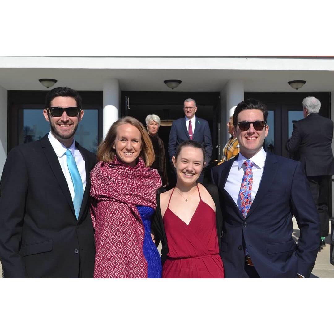 Justin, Emily, Zoe, and Andrew - together for the very first time at Bridget & Joel's wedding!🥂