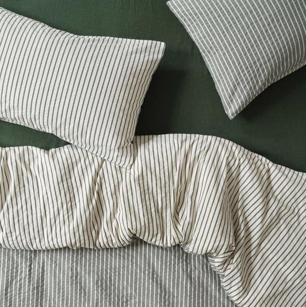 Spruce Green Textured Stripe Cotton Duvet Cover