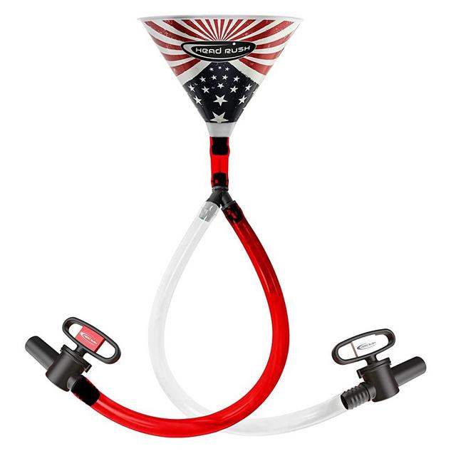 Head Rush American Double Header 2-Tube Beer Bong, 8" x 6.5" Plastic Funnel with Dual Flexible Hose, 2 2-ft Long Thick Tubes for Parties and Games for Adults.