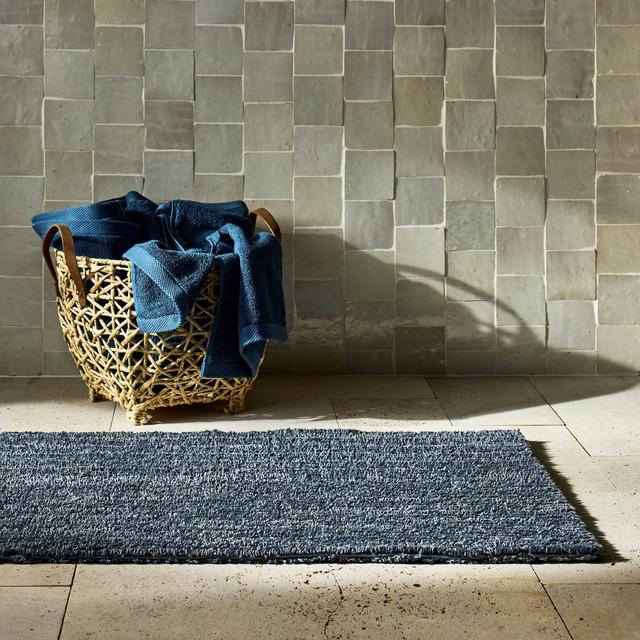 24"x40" Organic Melange Reversible Bath Rug Dark Mineral Blue - Casaluna™