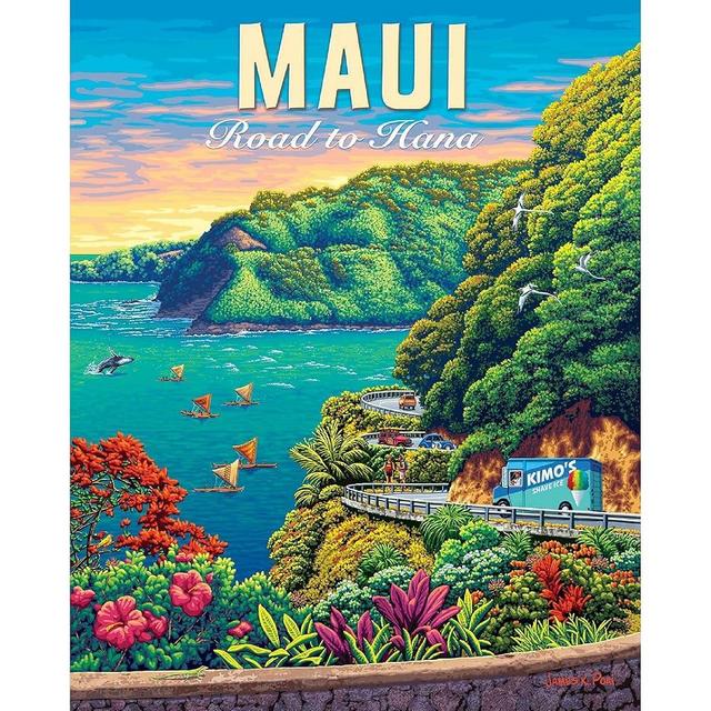 Boardwalk Puzzles Maui Road to Hana 500 Piece Jigsaw Puzzle for Adults – Scenic Hawaii Landscape Puzzle with Artwork by James Poai, Made in USA
