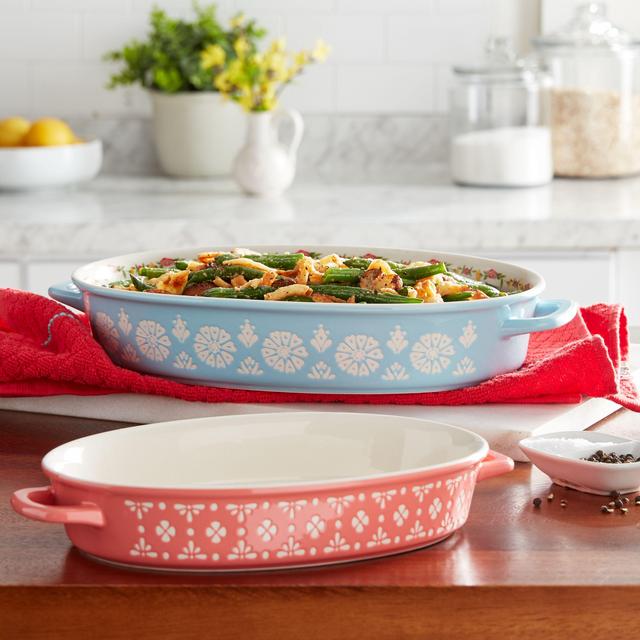 The Pioneer Woman Sweet Rose 2-Piece Ceramic Oval Baker Set, Assorted Colors