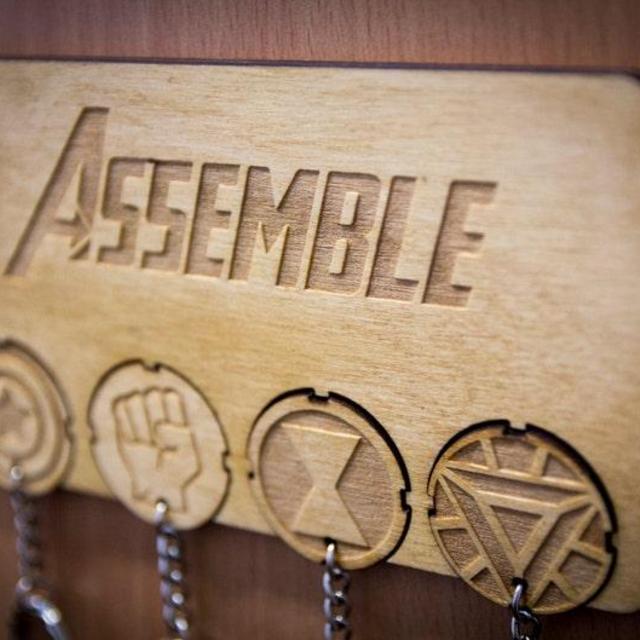 Assemble Inspired Lasercut Keyrings and Mount