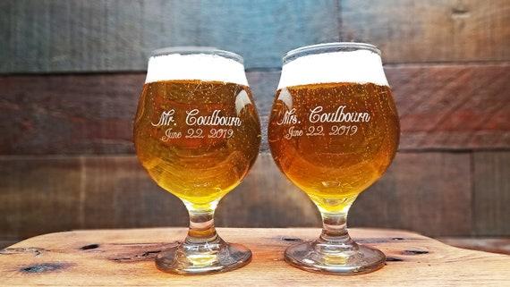 BRIDAL SHOWER - Mr. and Mrs. Beer Snifters, Custom Engraved Beer Glasses, Personalized Tulip Glass, Wedding Gift, Anniversary Gift, Wedding Gift for Couple