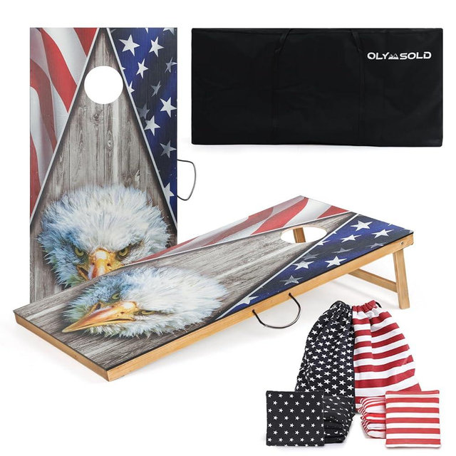 Cornhole Set, Corn Holes Outdoor Game, Regulation 2X4 Cornhole Boards, Portable Cornhole Set, Classic American Flag Cornhole Set Includes 2 Boards, 8 Cornhole Beans Bags & Carry Case