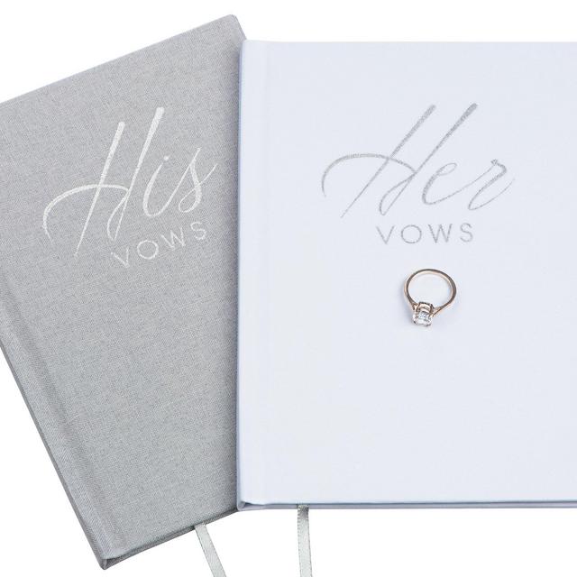FLUYTCO Wedding Vow Book Keepsakes (2 Book Set, His Hers) Linen Hardcover - Bonus Wedding Day Cards - Vow Renewal - Bridal Shower Gifts - Booklet - Journal - Future Mrs Mr