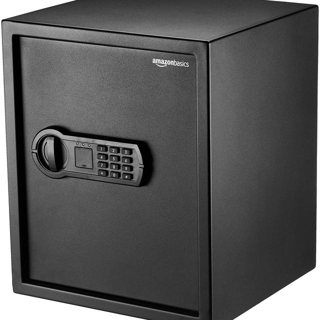 Amazon Basics Steel Home Security Safe with Programmable Keypad - Secure Documents, Jewelry, Valuables - 1.52 Cubic Feet, 13.8 x 13 x 16.5 Inches, Black