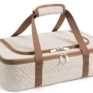 Insulated Casserole Carrier - Portable Casserole Carrier for Hot or Cold Food, Lasagna Holder for Parties,Picnic,Cookouts,Traveling - Fits 9" x 13" Baking Dish (Beige)
