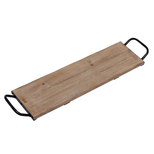 SOFE Rectangular Long Narrow Tray Table Centerpiece - Wood Serving Tray with Handles - 25 Inch Large Serving Platters for Entertaining - Rustic Wood Decorative Tray for Home Room Decor