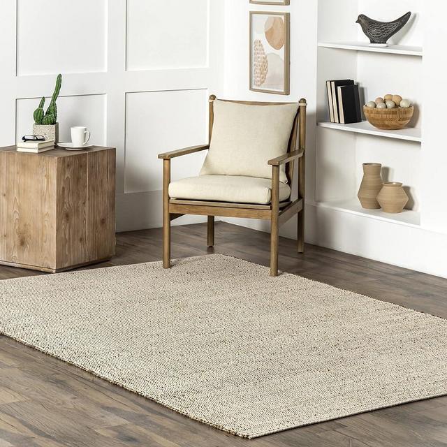nuLOOM Elfriede Farmhouse Jute Blend Area Rug - 9x12 Jute Area Rug Global Inspired Natural/Ivory Rugs for Dining Room Rug Neutral Rug Living Room Rug Kitchen