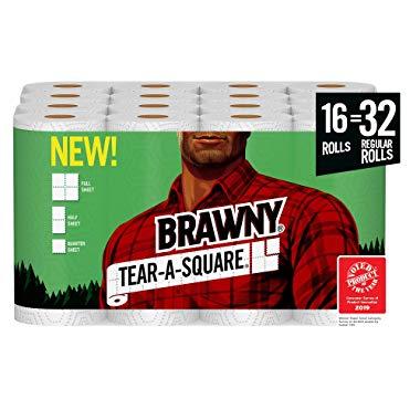 Brawny Tear-A-Square Paper Towels, Quarter Size Sheets, 16 Count