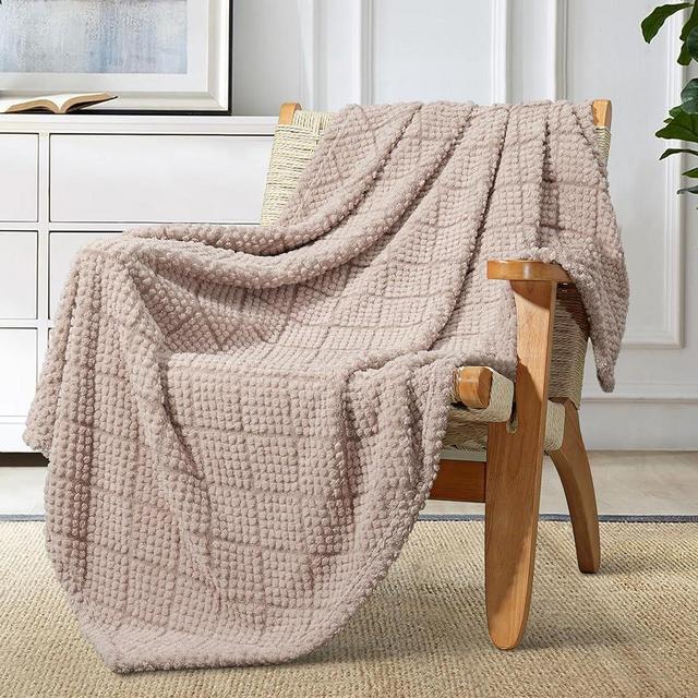 Whale Flotilla Fuzzy Fleece Throw Blanket for Couch, Bed, Soft Fluffy Jacquard Waffle Blankets for All Season, Lightweight and Warm, 50x60 Inch, Camel