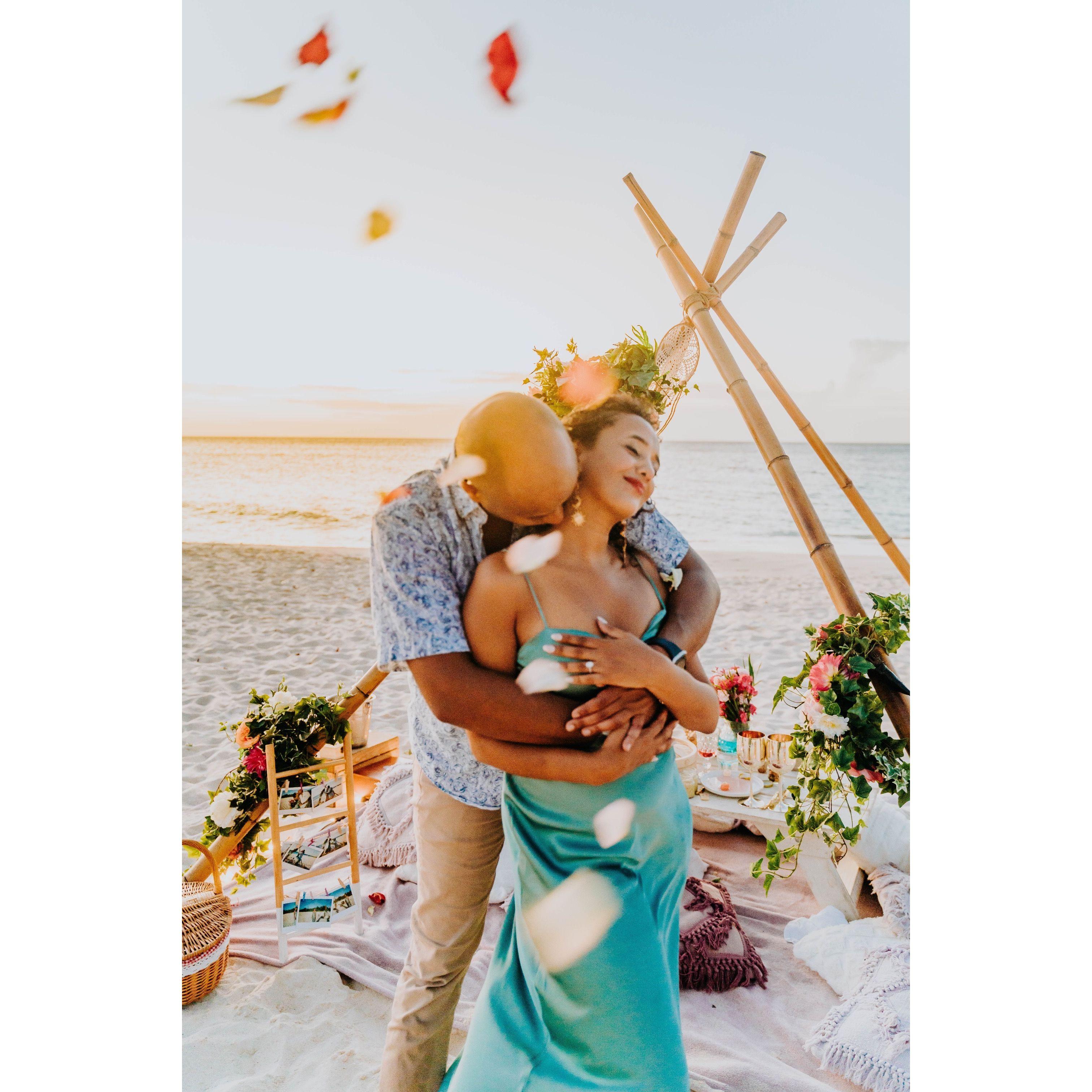 This was a surprise proposal in Aruba. Adam had arranged for a picnic and an amazing photographer.