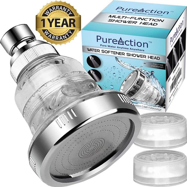 Water Softener Shower Head - Hard Water Filter - Chlorine & Fluoride Filter - Filtered Shower Head - High Pressure Shower Head - 2 Replaceable Filters - Best Shower Filter for Low Water Pressure