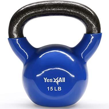 Yes4All Vinyl Coated Kettlebells – Weight Available: 5, 10, 15, 20, 25, 30, 35, 40, 45, 50 lbs