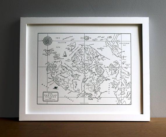 San Juan Islands, Letterpress Map Print