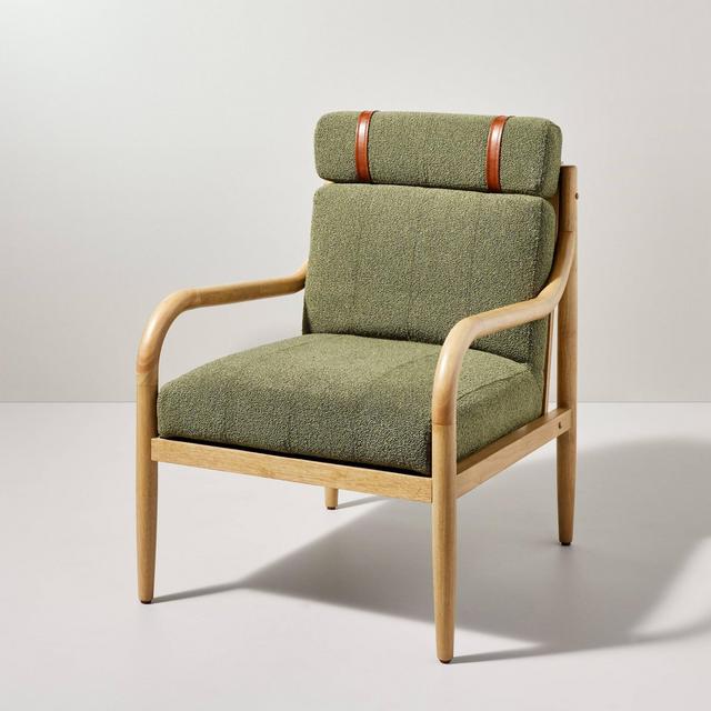 Boucle Upholstered Wood Arm Chair - Olive Green - Hearth & Hand™ with Magnolia