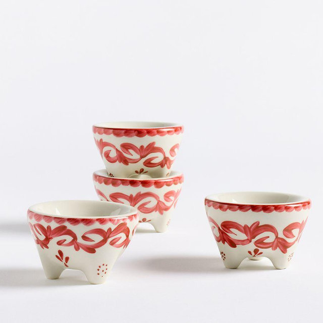 Puebla Porcelain Mini Molcajetes, Set of 4 - Red/White