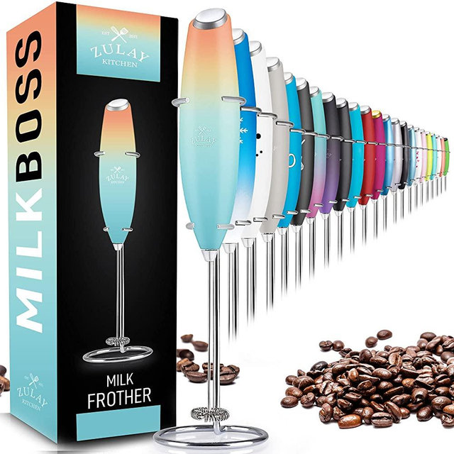 Zulay Original Milk Frother Handheld Foam Maker for Lattes - Whisk Drink Mixer for Coffee, Mini Foamer for Cappuccino, Frappe, Matcha, Hot Chocolate by Milk Boss (Sunrise)