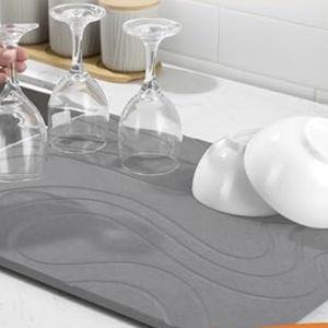 Large Stone Drying Mat for Kitchen Counter - 24"x16" Dirt-Resistant Quick Drying Fast Absorbent Non-Slip Diatomite Mat, Natural Diatomaceous Earth Dish Drying Pad for Dish Rack(Dark Grey)