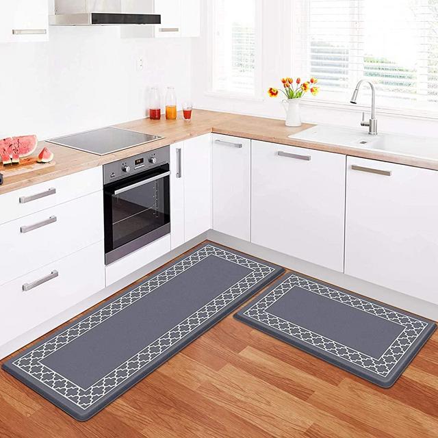 LuxStep Kitchen Mat Set of 2 Anti Fatigue Mat, PVC Non Slip Kitchen Rugs and Mats Waterproof Memory Foam Kitchen Rug, Standing Desk Mat Floor Mats for House,Sink,Office,Kitchen(Grey)